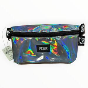 VS PINK Silver Holographic Belt Bag Fanny Pack Crossbody Rainbow Metallic NWT